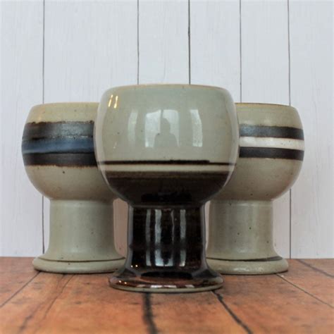 Vintage Otagiri Stoneware China Goblet Set Of 3 Mix And Match Gray With