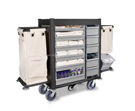 Aluminium Heavy Duty Housekeeping Trolley Multi Function Maid Cart With