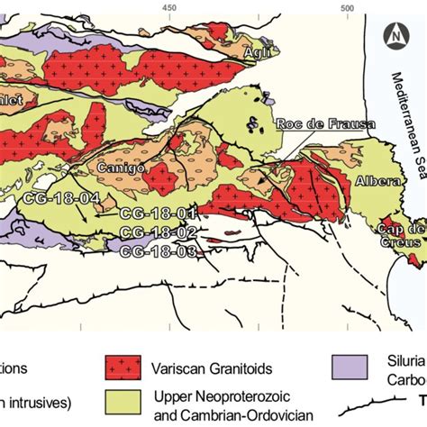 Simplified Geological Map Of The Eastern Pyrenees With The Location Of