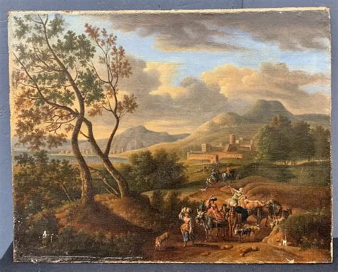 TABLEAU ANCIEN HUILE Paysage Paysage Italie Néoclassique Personnages