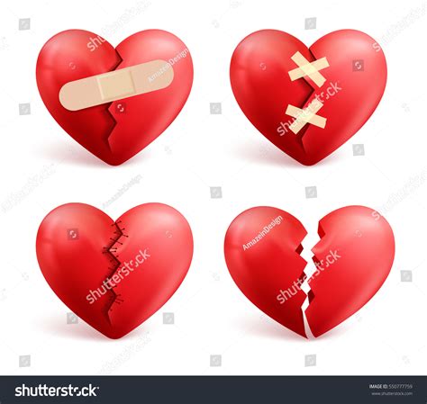 Broken Hearts Vector Set 3d Realistic Stock Vector Royalty Free