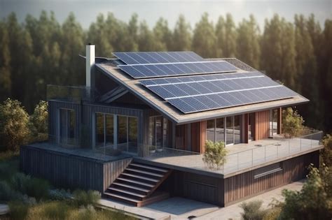 Premium Ai Image Sustainable Home With Solar Panels On Roof Generative Ai