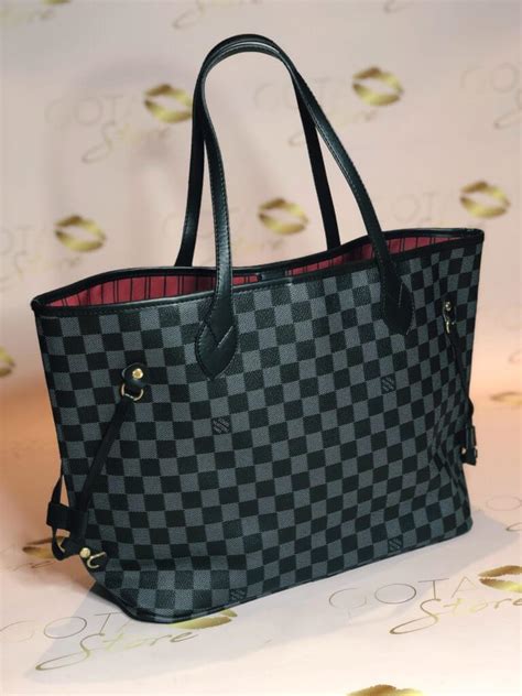 Lv Neverfull Mm Damier Graphite Black Leather Women S Handbag Gota