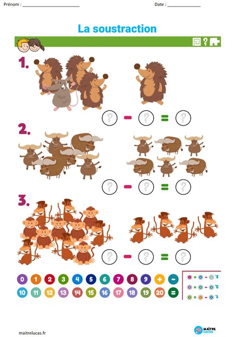 Fiches Exercices Soustractions 10 exercices pour CP CE1 Maître Lucas