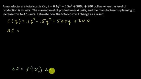 Business Calculus Marginal Analysis Approximation By Increments Youtube