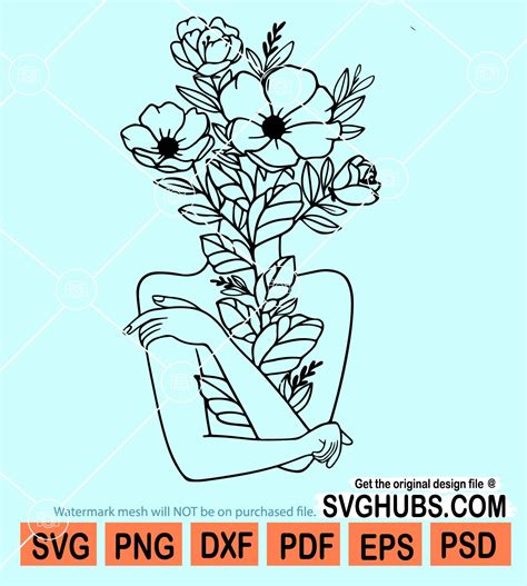 Floral Woman Body Svg Floral Woman Svg Floral Body Svg Women Line