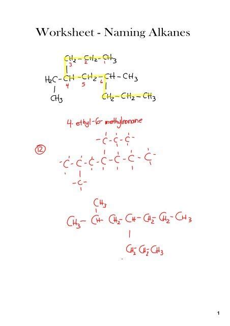 Worksheet Naming Alkanes