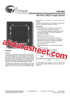 LUPA 4000 M Datasheet PDF Cypress Semiconductor