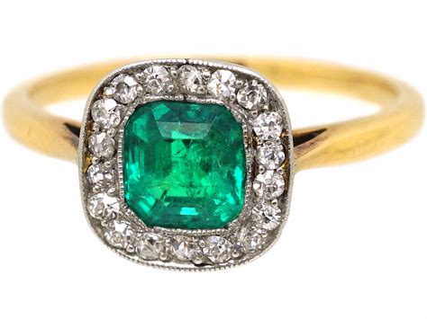 Edwardian 18ct Gold And Platinum Emerald And Diamond Cluster Ring 754w The Antique Jewellery