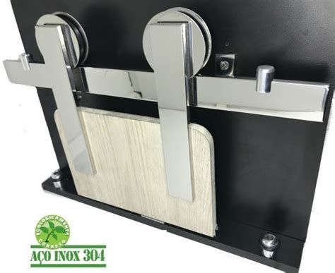 Kit Porta De Correr Roldana Aparente Trilho Inox Polido 2 Mt