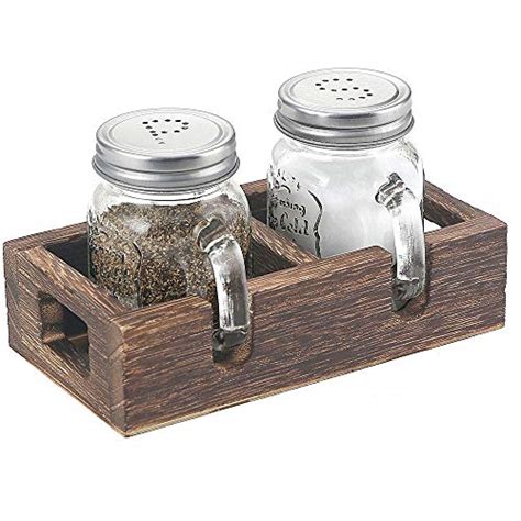 Elwiya Farmhouse Mason Jar Salt And Pepper Shakers Set With Wood Tray