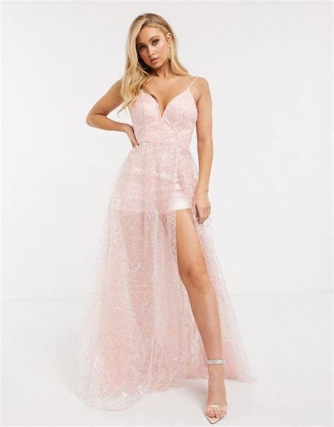 Bariano Mesh Sequin Cami Strap Maxi Dress In Blush Asos Artofit