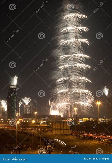 Burj Khalifa Fireworks stock photo. Image of events, estate - 28416882