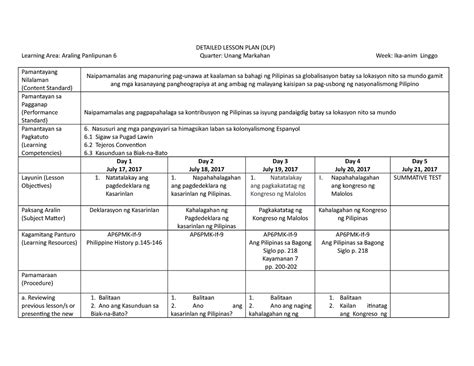 Q1 Week 6 Dlp Detailed Lesson Plan Dlp Learning Area Araling