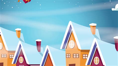 Happy Merry Christmas Card With Houses In Snowscape 4k Video Animation