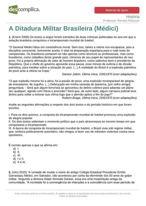 PDF A Ditadura Militar Brasileira Médici Este conteúdo pertence