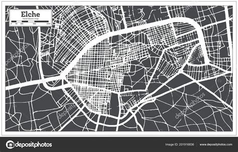 Elche Spain City Map Retro Style Outline Map Vector Illustration Stock