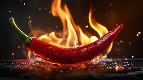 Flaming Hot Red Chili Pepper On Fire Perfect For Cooking Themes Premium AI Generated Image