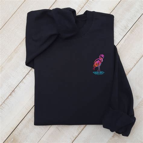 Pink Flamingo Embroidered Sweatshirt T Embroidered Flamingo Sweatshirt Unisex Flamingo