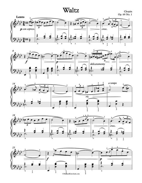 Free Piano Sheet Music Waltz Op No Chopin Michael Kravchuk