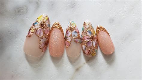 Hand Painted Press On Nails Flower Nails Chrome Nails Etsy