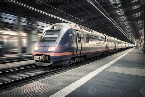 Fast moving train in the station, created with generative AI 22138383 ...