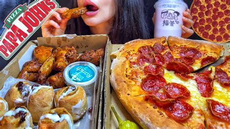 Asmr Food Pizza Chicken Wings Mukbang No Talking Eating Papa Johns