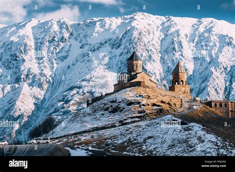 Stepantsminda, Gergeti, Georgia. Famous Gergeti Trinity Tsminda Sameba ...