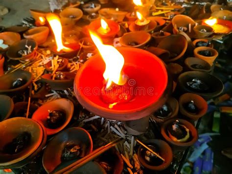 An Earthen Lamp Lit during Diwali Celebrations in India Stock Image ...