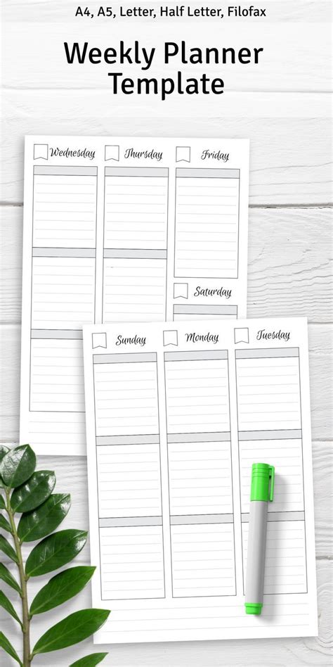 Weekly Planner Template, Weekly Calendar Printable, Weekly Planner ...