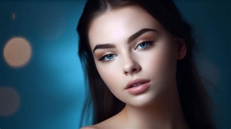 Una Chica Con Ojos Azules Y Un Fondo Azul Foto Premium