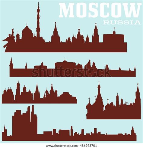 Set Moscow Skylines Russia Vector Illustrations Stock Vector Royalty