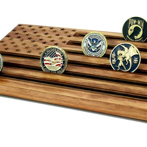 Wood American Flag Military Challenge Coin Display Holder Etsy