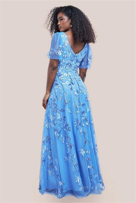 Dresses Flared Sleeve Embroidered Maxi Dress Goddiva