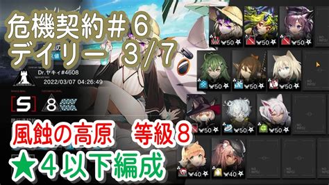 【アークナイツ】危機契約6 デイリー37 等級8 低レア編成【星4以下】風蝕の高原 Youtube