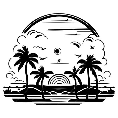 Premium Vector Summer Beach Sunset Palm Trees Illustration Sketch