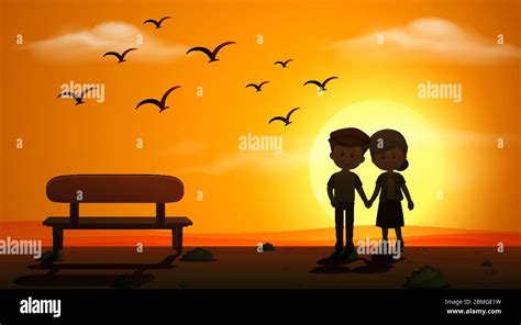 Silhouette scene wtih old couple holding hands at night time ...