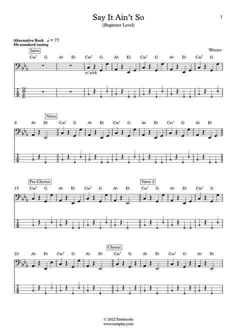 Say It Ain't So (Beginner Level) (Weezer) - Bass Tabs