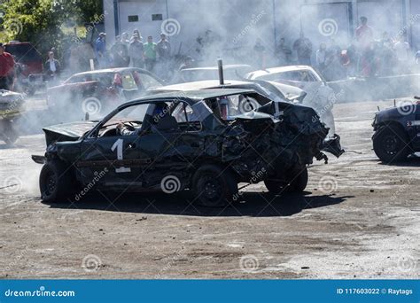 Wrecked Cars In Action During Demolition Derby Editorial Photography