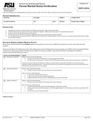 Fillable Online Students Asu Parent Marital Status Verification Asu