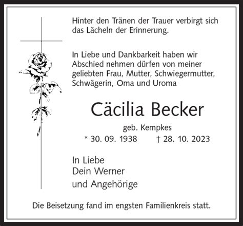 Traueranzeigen von Cäcilia Becker sich erinnern de