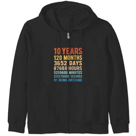 10 Years 120 Months Of Being Awesome 10th Birthday Zip Hoodies Sold By