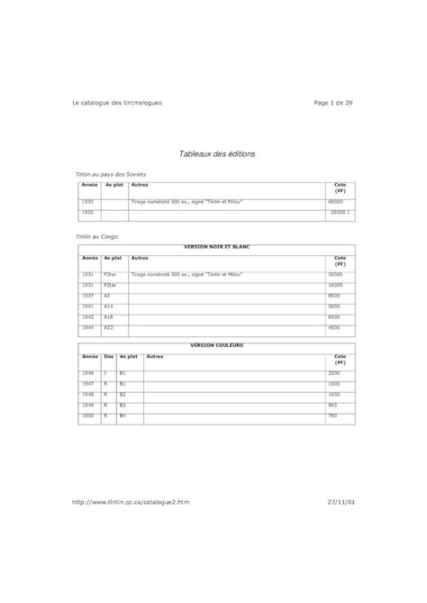 PDF Tableaux des éditions Images des fascicules des pages et