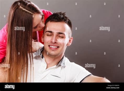 Woman Kissing Man In Cheek Wife And Husband Flirting Happy Joyful