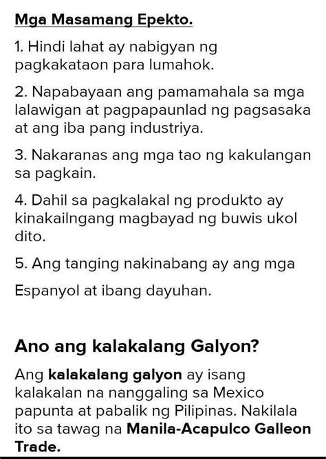 Isulat Ang Mabuti At Di Mabuting Naidulot Ng Kalakalang Galyon Sa