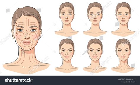 Face Massage Lines Facial Massage Instructions Stock Vector Royalty