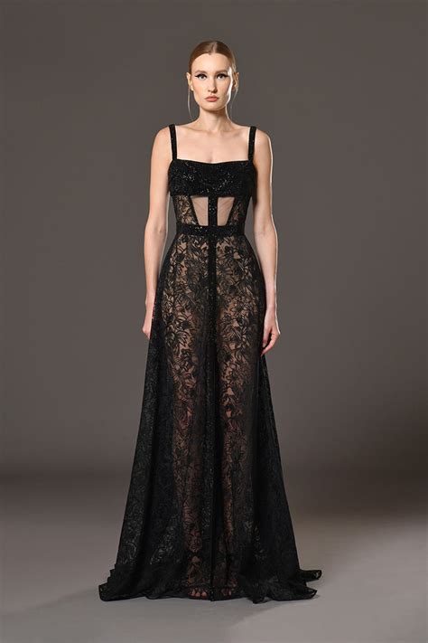 Black Lace Dress with Black Embroidery