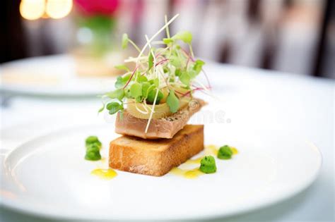 Thick Cut Foie Gras on Toast Garnished with Microgreens Stock Photo ...