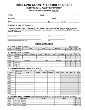 Fillable Online Extension Iastate Rabbit Entry Form Iowa State