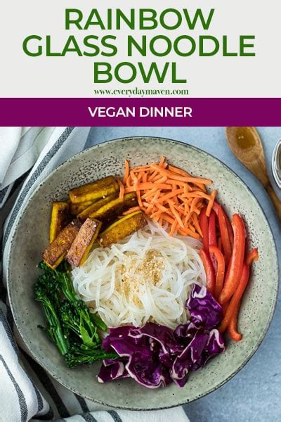 Rainbow Veggie and Tofu Glass Noodle Bowls - EverydayMaven™